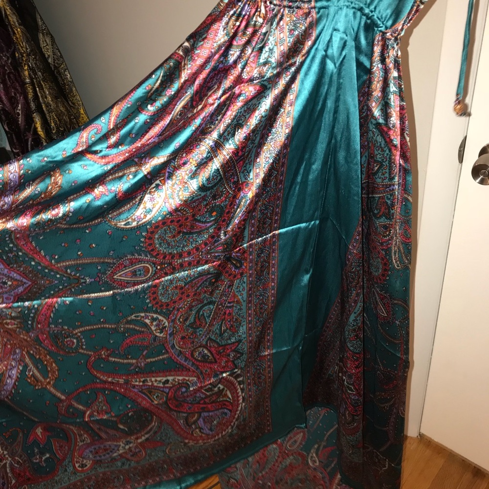 Teal / multicolored silk bandana dress